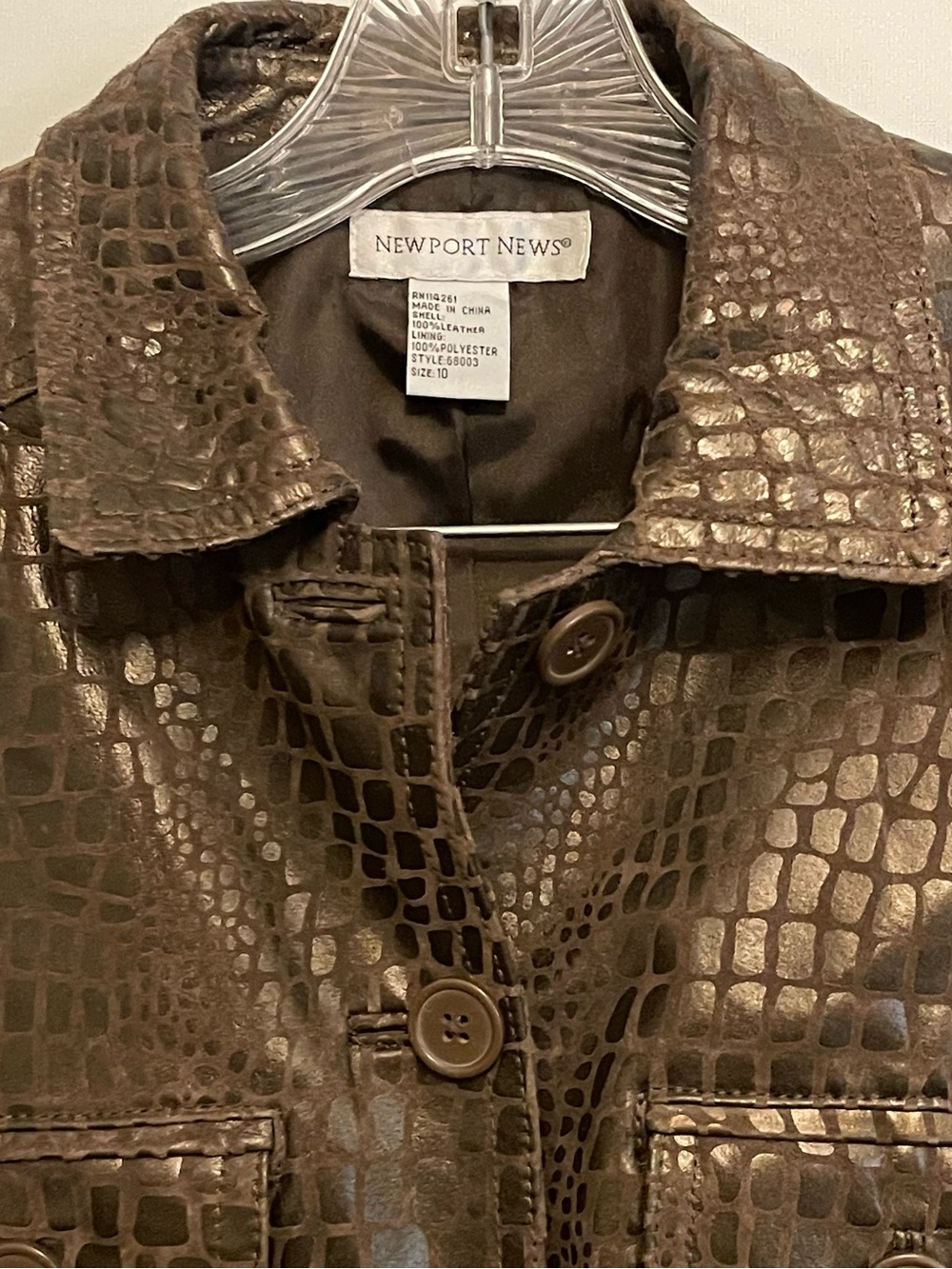 Newport News Brown Genuine Leather Croc Embossed Vintage Jacket sz 10 - Picture 4 of 12